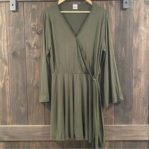 Zigzag stripe 2XL green faux wrap long sleeve dress